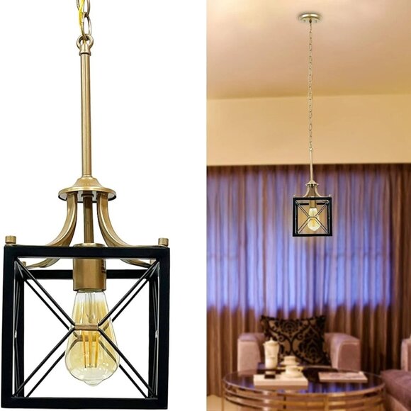 Tootoo Star Black Geometric Hanging Metal Pendant Light Fixture Farmhouse Rustic - Picture 1 of 8